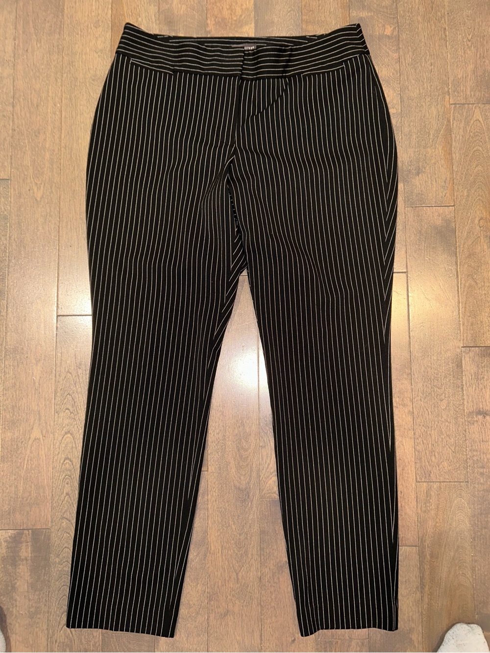 The Limited Black Pinstripe Dress Pants Size 10 — polyester/spandex mix